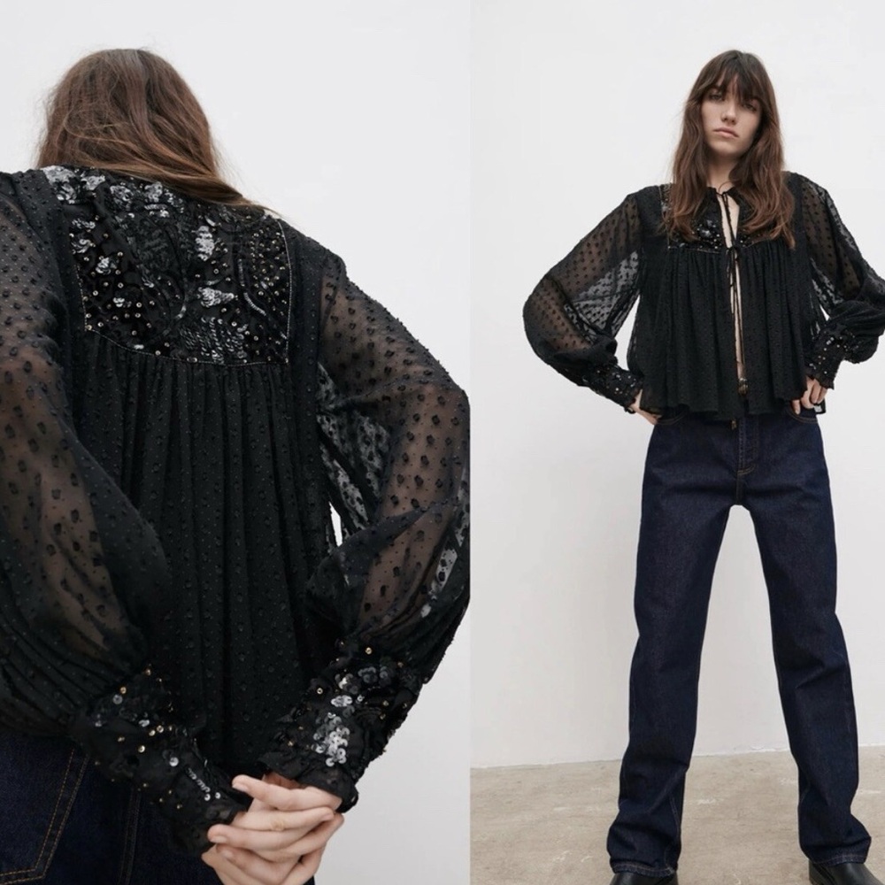 NWT Zara Plumentis Bolero Sequin Dot Mesh Jacket
